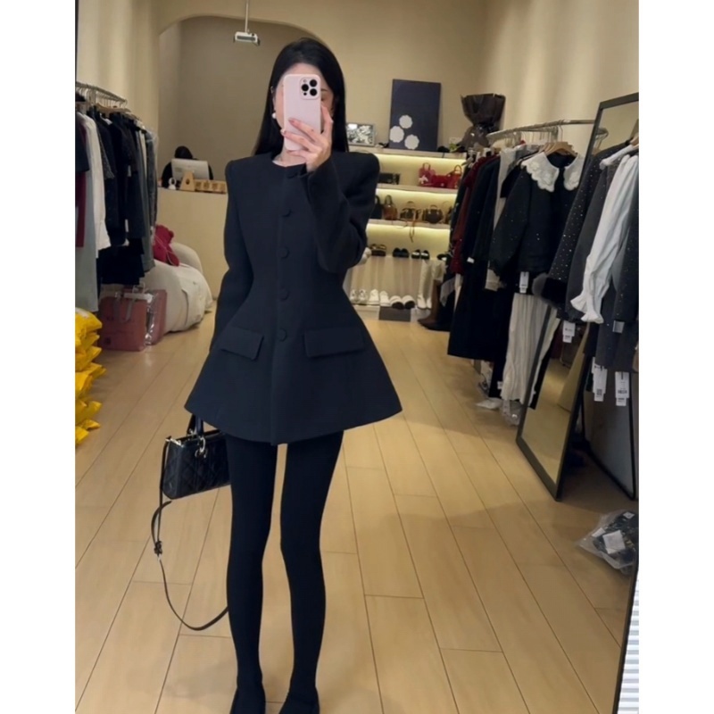 复古小香风西装毛呢外套2025秋季女款贵气感显瘦收腰厚黑呢子大衣