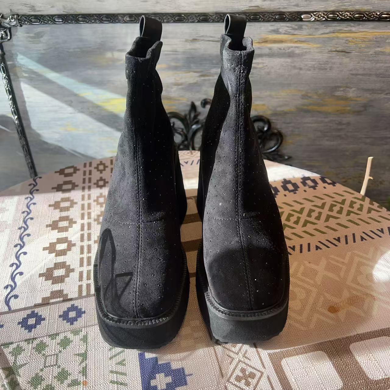 227-1超高跟法式高跟粗跟冬季秋冬短靴靴子百搭潮流休闲