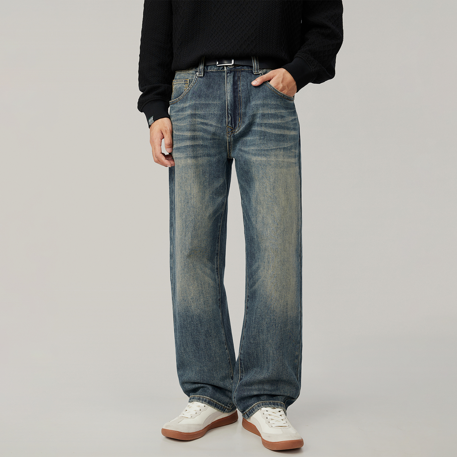 美式水洗牛仔裤男宽松大码2025秋季新款直筒复古设计时尚潮牌长裤