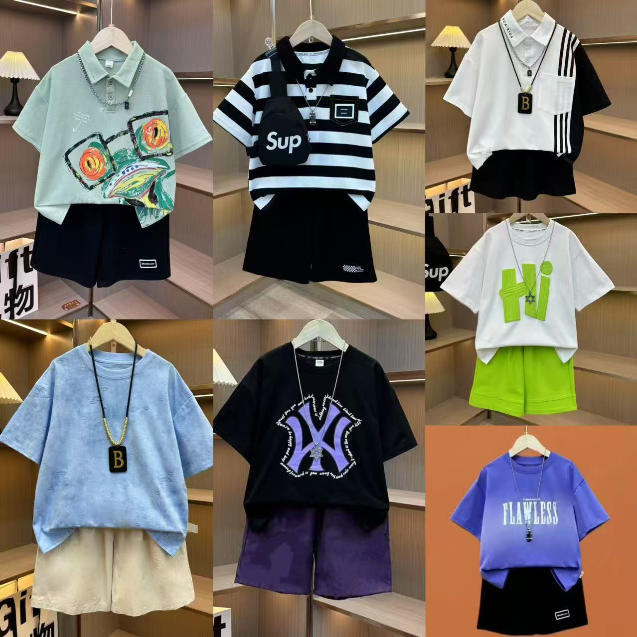 新737【7套14件】男女童夏款短袖POLO大童亲子不会热【不含包】