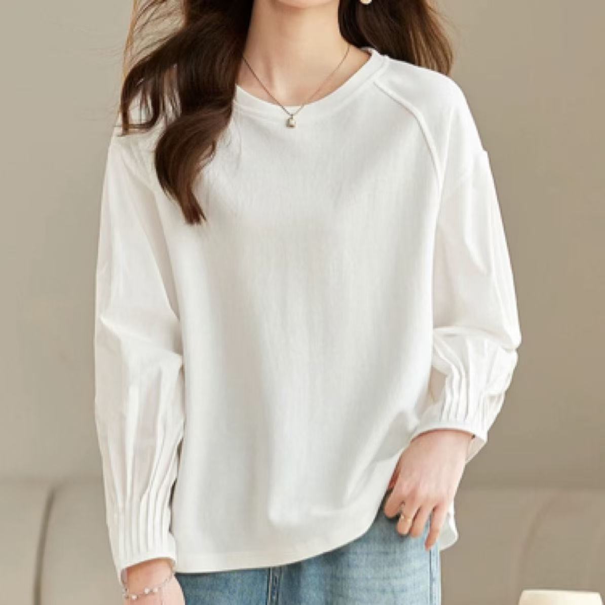 微胖大码女装春装新款圆领拼接褶皱显瘦上衣百搭短袖T恤