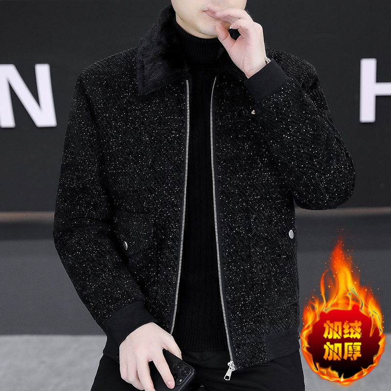 2026新款高档时尚冬装加绒加厚休闲潮流百搭男士夹克外套毛呢大衣