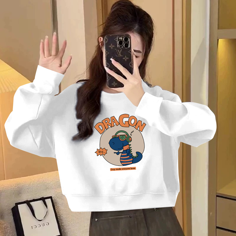 短款圆领卫衣女2025新款早秋季薄款宽松高腰小个子长袖百搭上衣