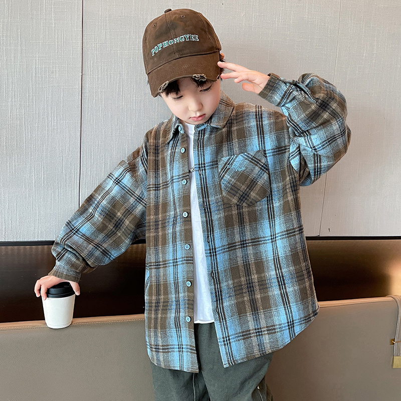 男童衬衫外套春秋款2026新款中大童儿童春装男孩秋季衬衣潮流帅气
