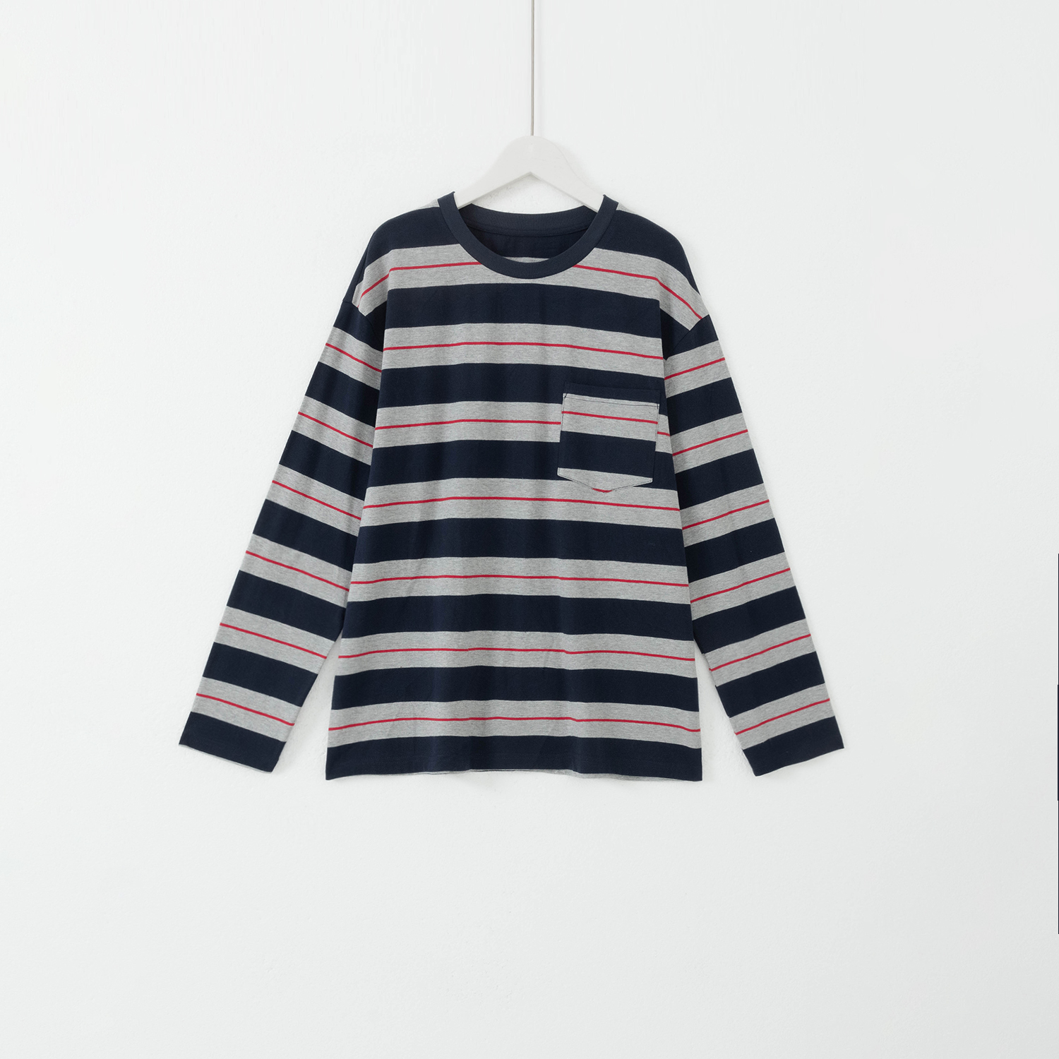 几里与麻 松弛感美式复古条纹长袖T恤 衣长66胸围109 2102045