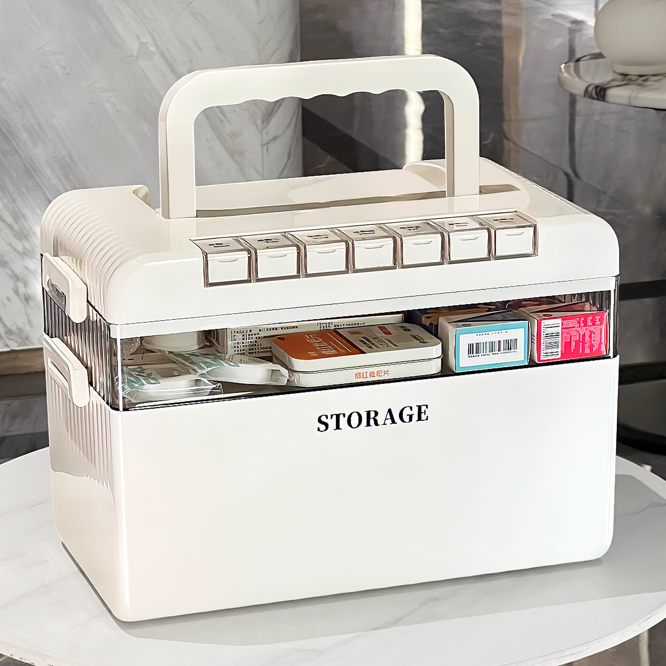 BSD药箱家庭装药品收纳盒家用大容量医疗箱七天便携药物分装盒