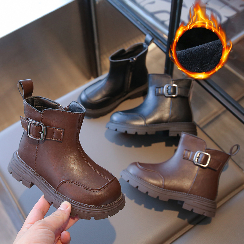 ABC森系儿童男女童皮靴棉靴春秋马丁靴中大童童鞋冬季加绒靴子