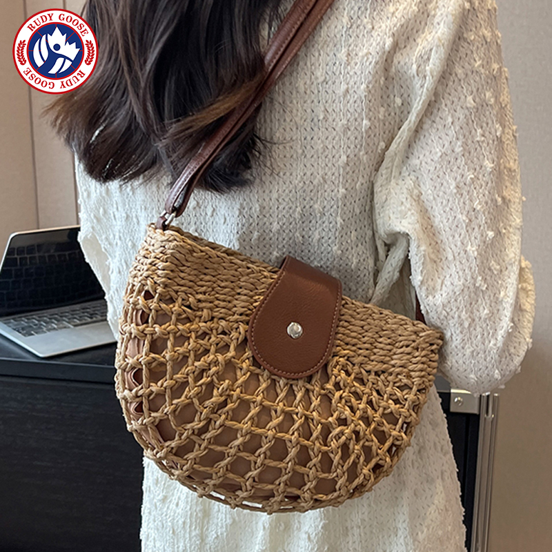 RUDY GOOSE夏季小众草编包包女海边度假斜挎单肩包腋下马鞍编织包