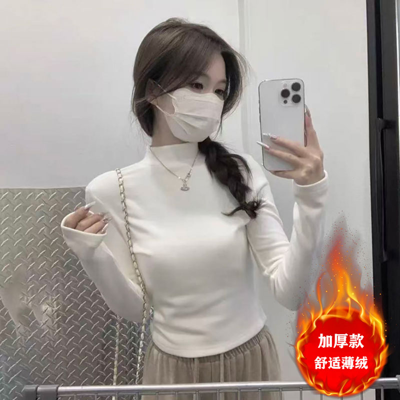 【小个子款】半高领加绒加厚长袖打底衫女内搭保暖秋冬显瘦上衣