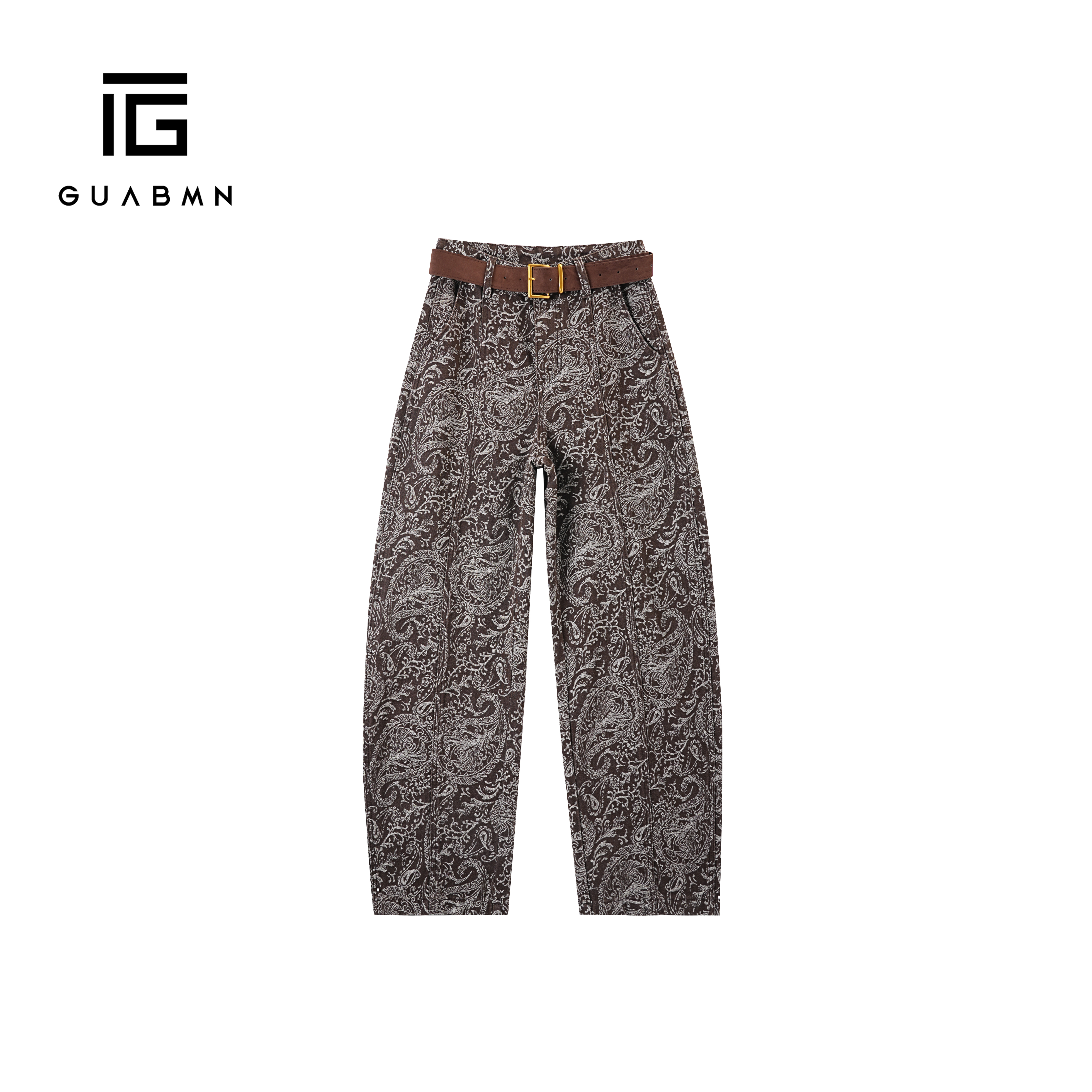 GUABMN2025秋季新款时尚高腰百搭印花显瘦宽松休闲裤5601