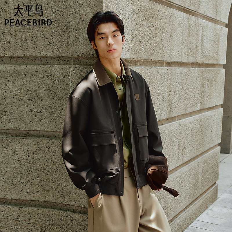 太平鸟男装秋季复古巴恩风工装质感通勤宽松外套BABCF3269