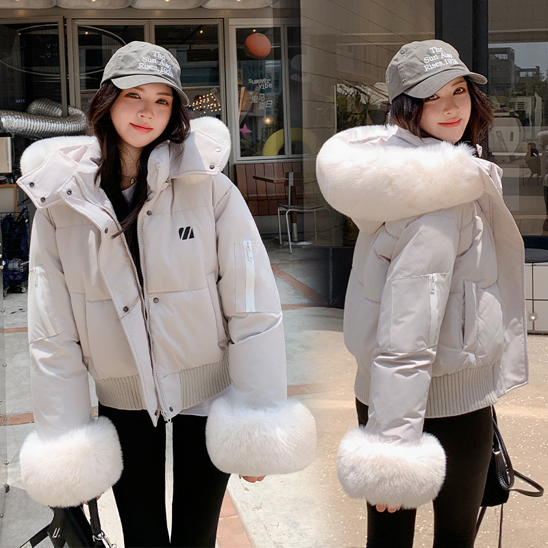 棉服2025新款设计保暖宽松美式毛领短款面包加厚连帽网红外套冬季