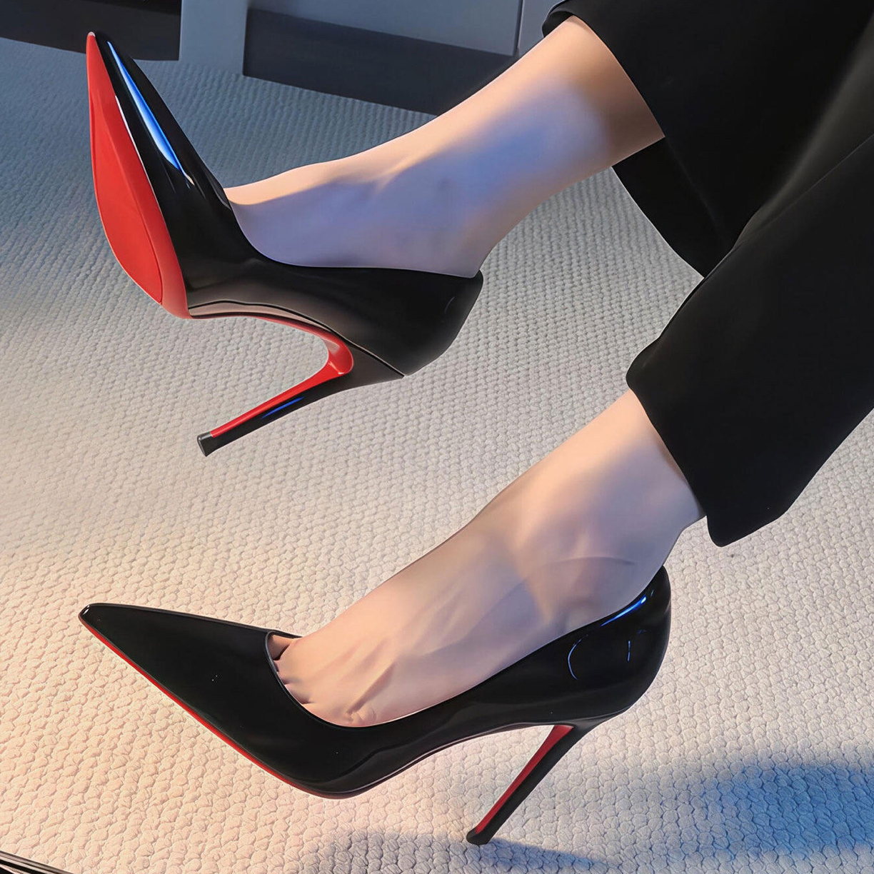 黑色红底高跟鞋子女漆皮新款尖头浅口气质高级性感不累脚细跟单鞋