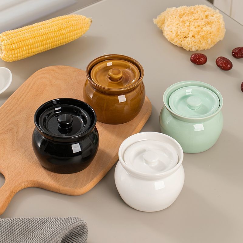 瓦罐煨汤炖盅家用隔水炖一人蒸蛋带盖炖罐沙县小吃陶瓷煲汤罐xjs