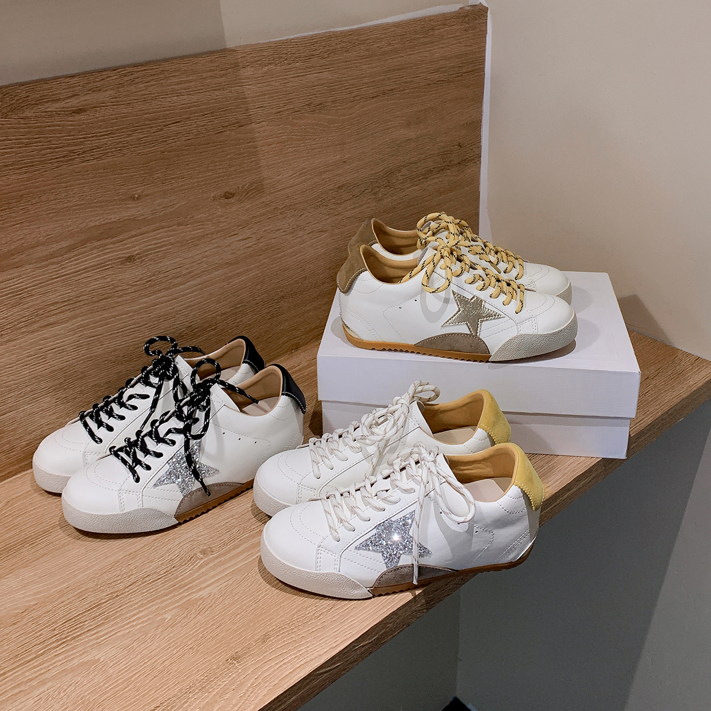 内增高6cm星星小脏鞋女擦色做旧复古系带百搭休闲板鞋