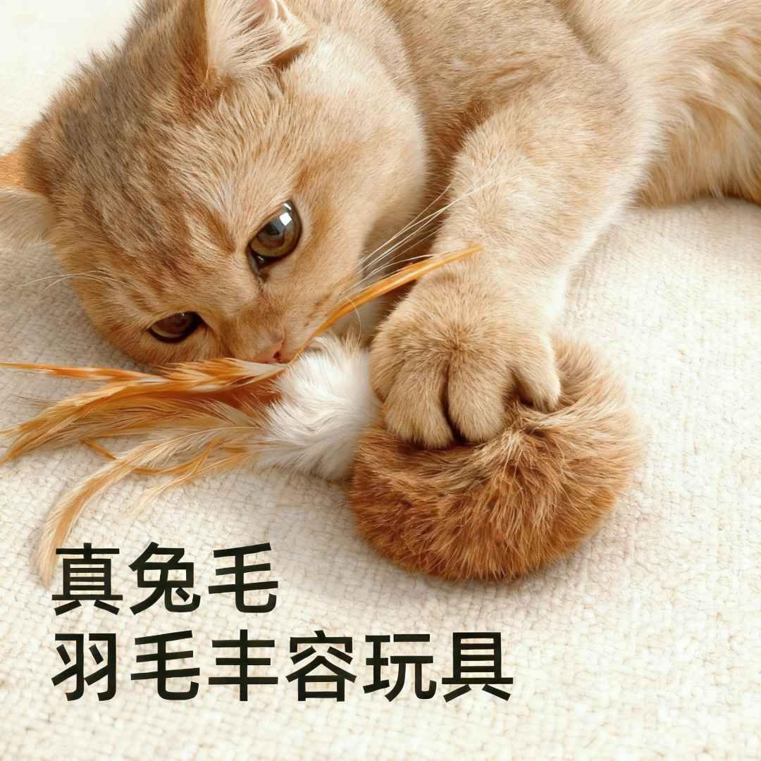 真兔毛球丰容玩具宠物丰荣猫玩具猫咪自嗨解闷小猫羽毛逗猫静音大