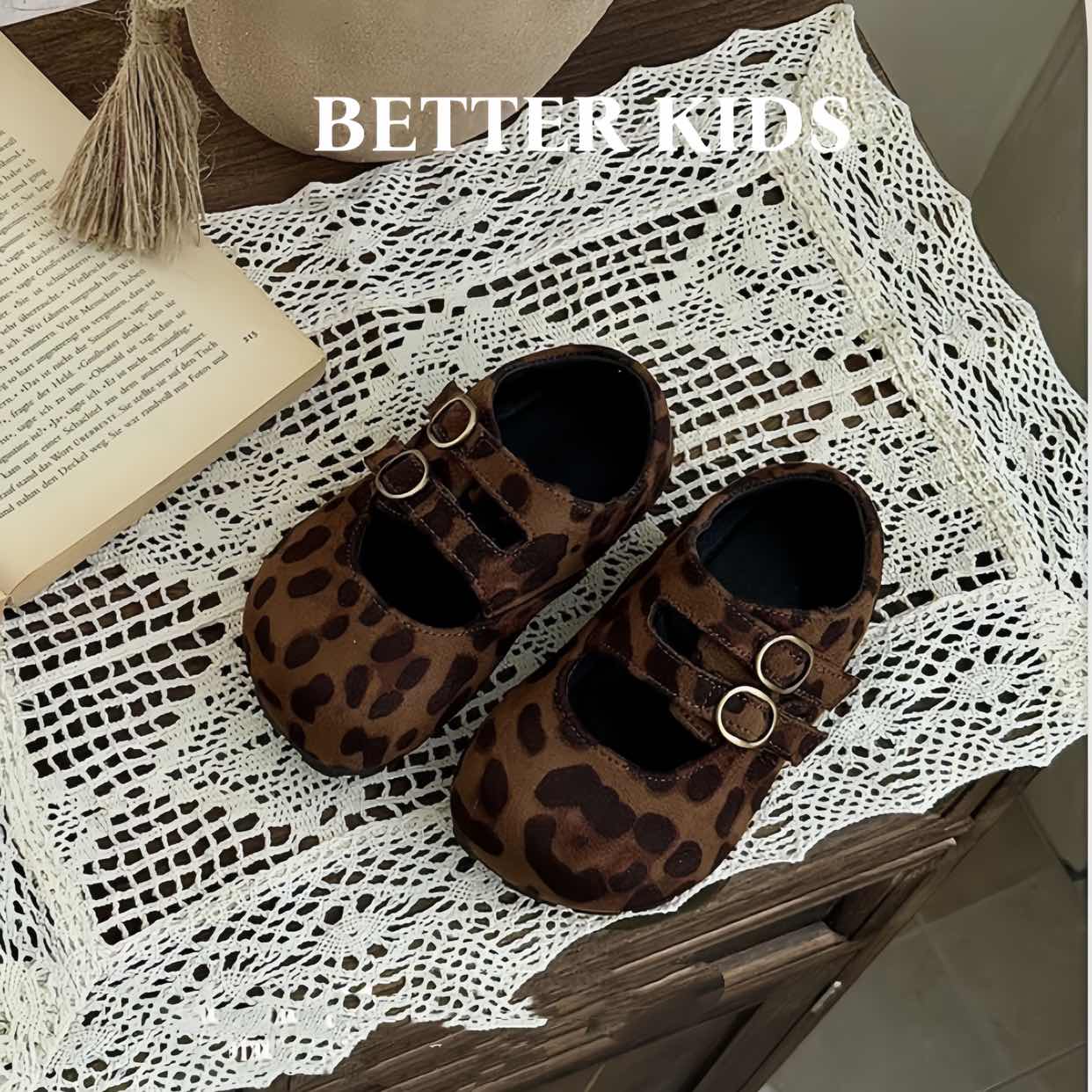 BETTER KIDS/女童豹纹勃肯鞋儿童皮鞋2025公主鞋春秋新款软底单鞋