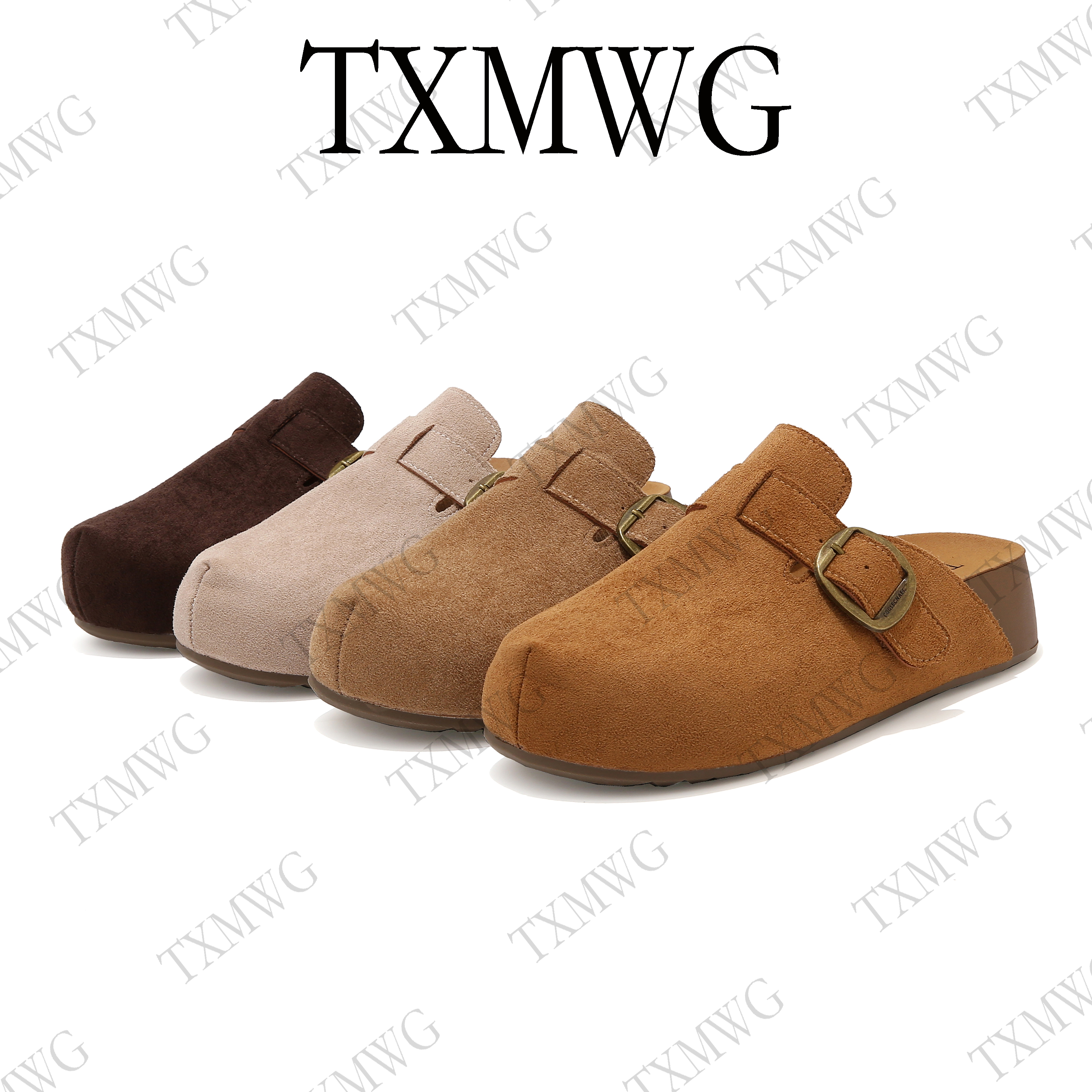 TXMWG 品牌5cm厚底包头拖女小个子增高女鞋秋季博肯半拖9073