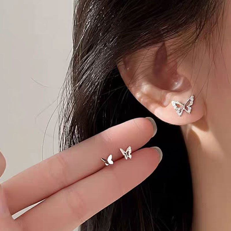 925银合成锆石耳饰 蝴蝶耳钉耳环2025年新款爆款小众设计感耳骨钉