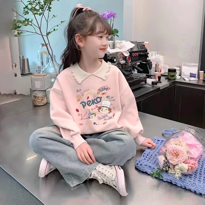女童秋季卫衣2025新款可爱洋气小女孩春装衣服中大童花边领上衣潮