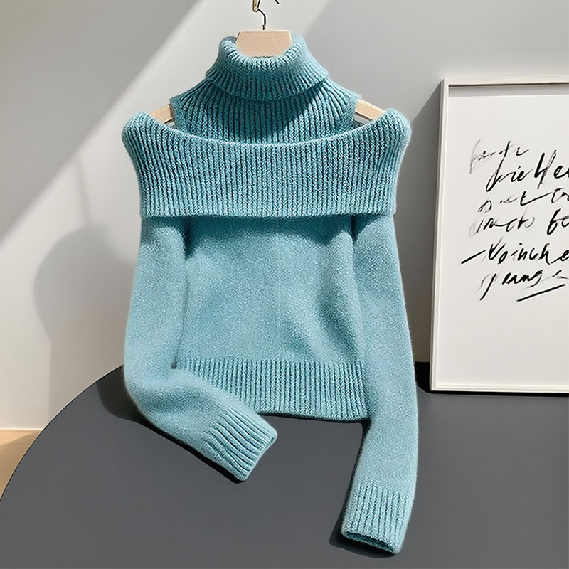 纯欲慵懒风女装纯色高领针织衫早秋季新款高级感洋气百搭长袖上衣