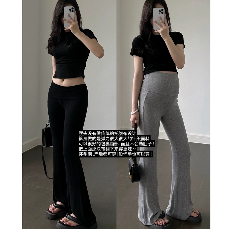 孕妇针织微喇秋加绒加厚新款垂坠感托腹裤微喇子显瘦孕妇喇叭裤
