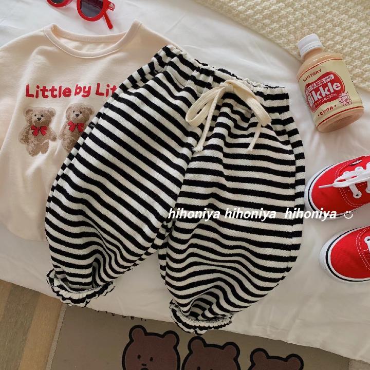 儿童系带条纹时尚童装男女童束脚休闲裤春秋男童百搭