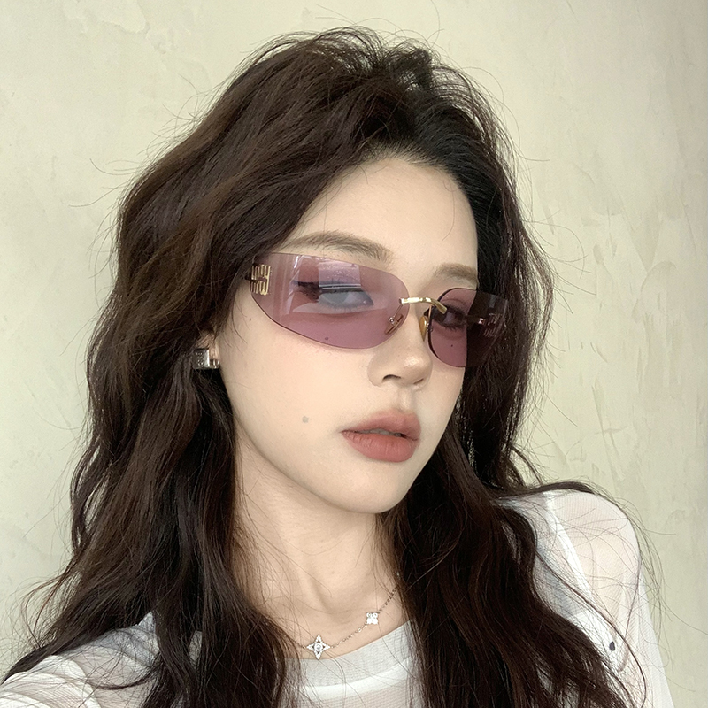 2025新款欧美辣妹无框粉色墨镜女方圆脸显瘦个性时尚防晒太阳镜