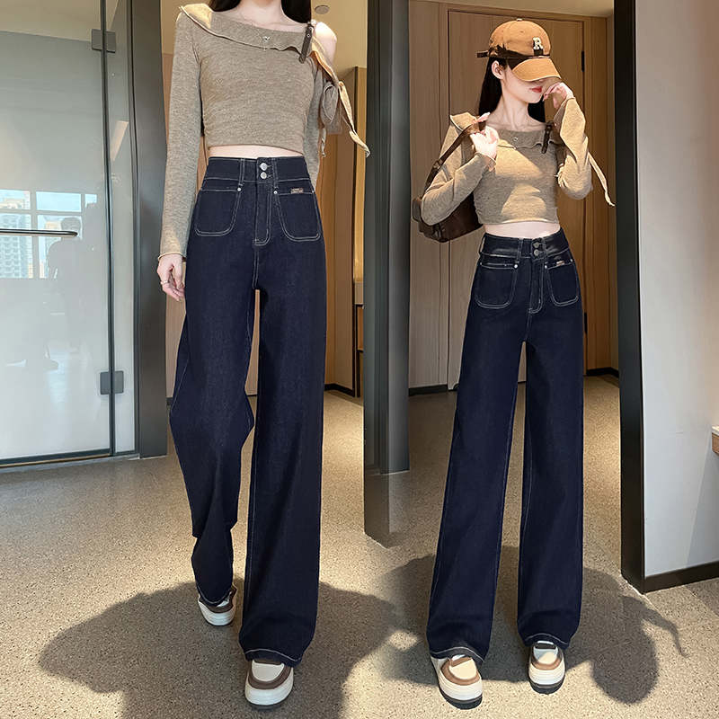 新款窄版阔腿直筒裤牛仔裤女九分高腰显瘦百搭小个子长裤春夏季