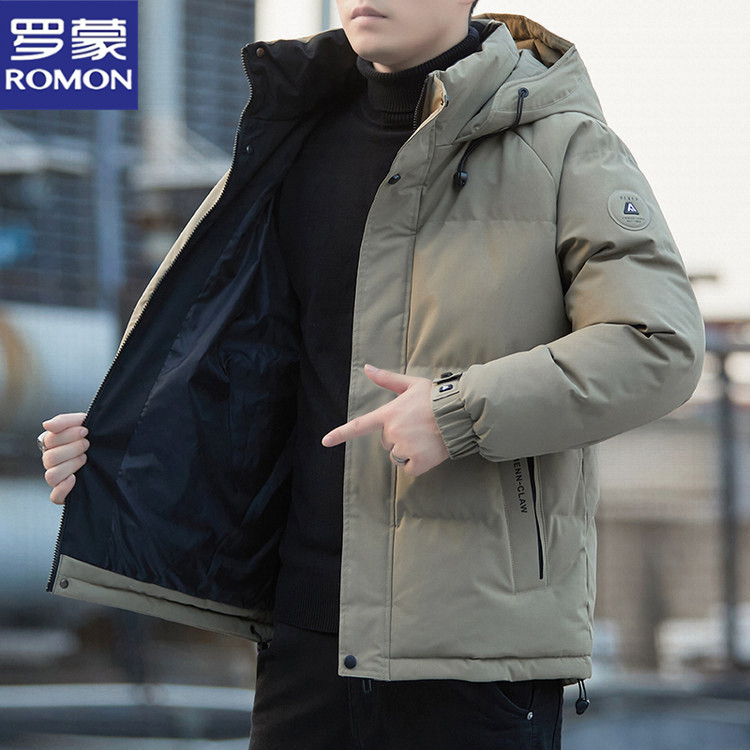 Romon/罗蒙冬季新款加厚棉服男士连帽时尚休闲防风保暖棉袄外套潮