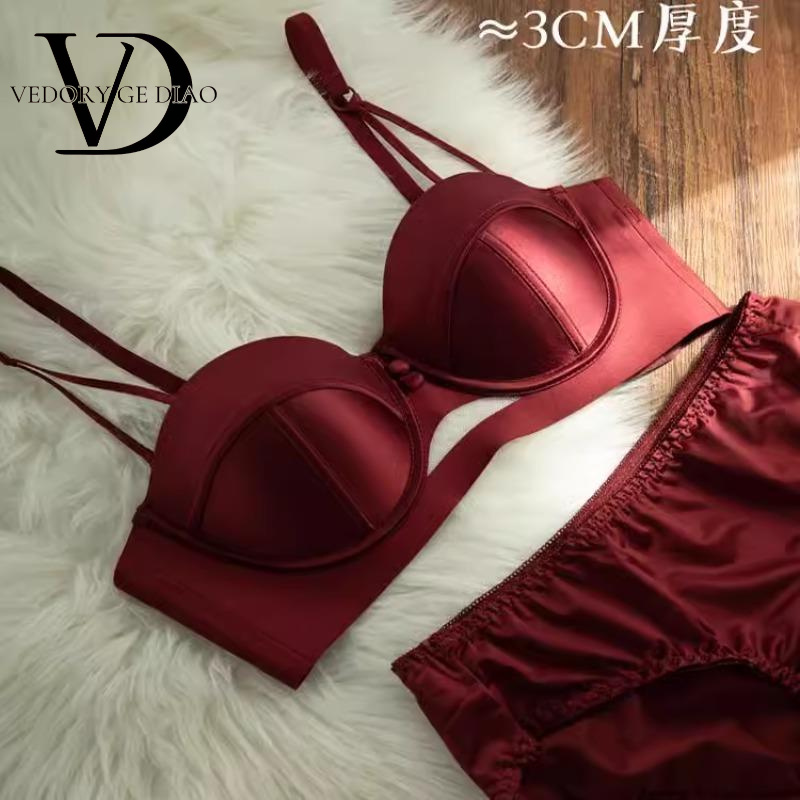 维多利亚bra法式红色复古半杯内衣女本命年结婚无肩带小胸聚拢显