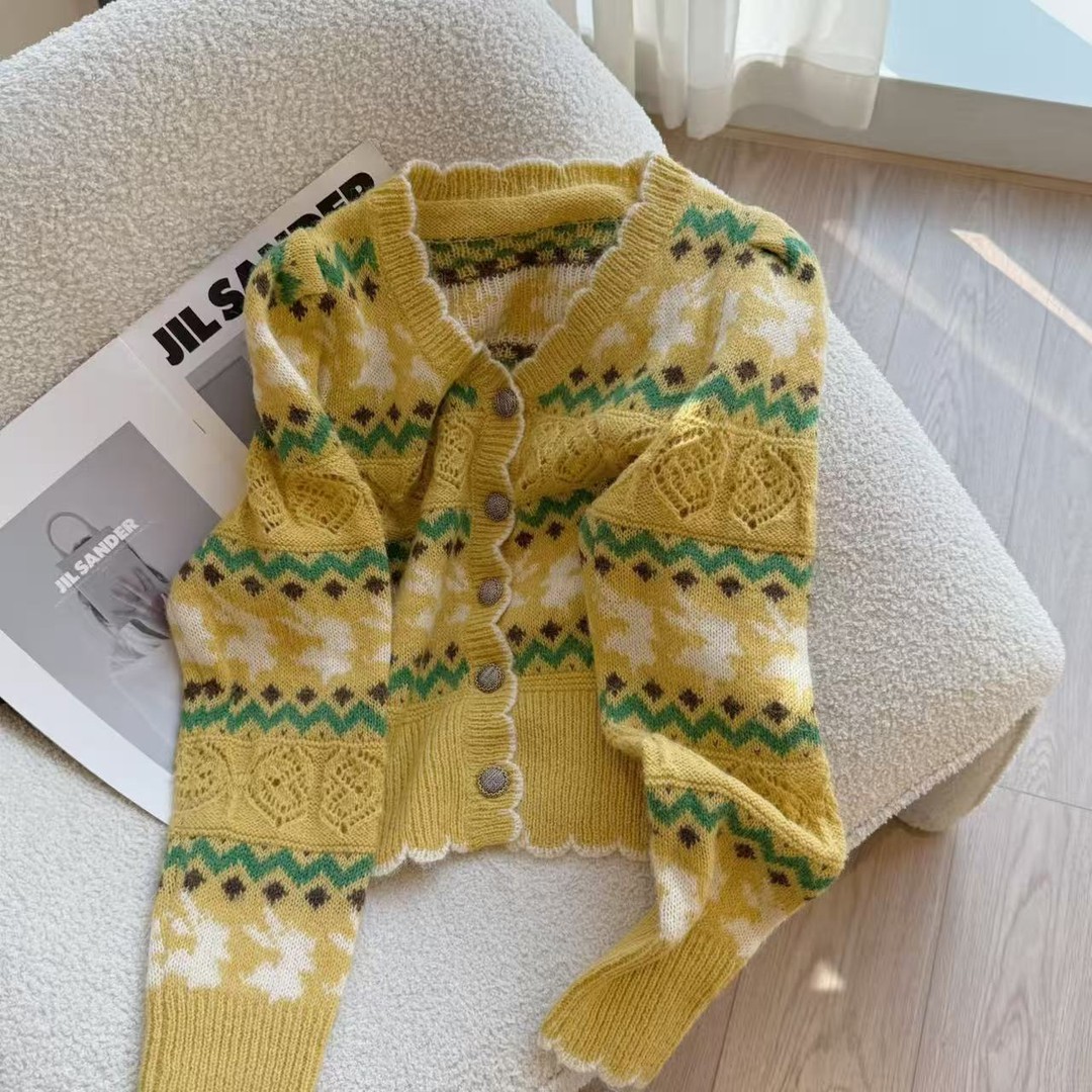 设计感氛围感彩色提花V领毛衣长袖时尚百搭毛衣软糯上衣K2-60