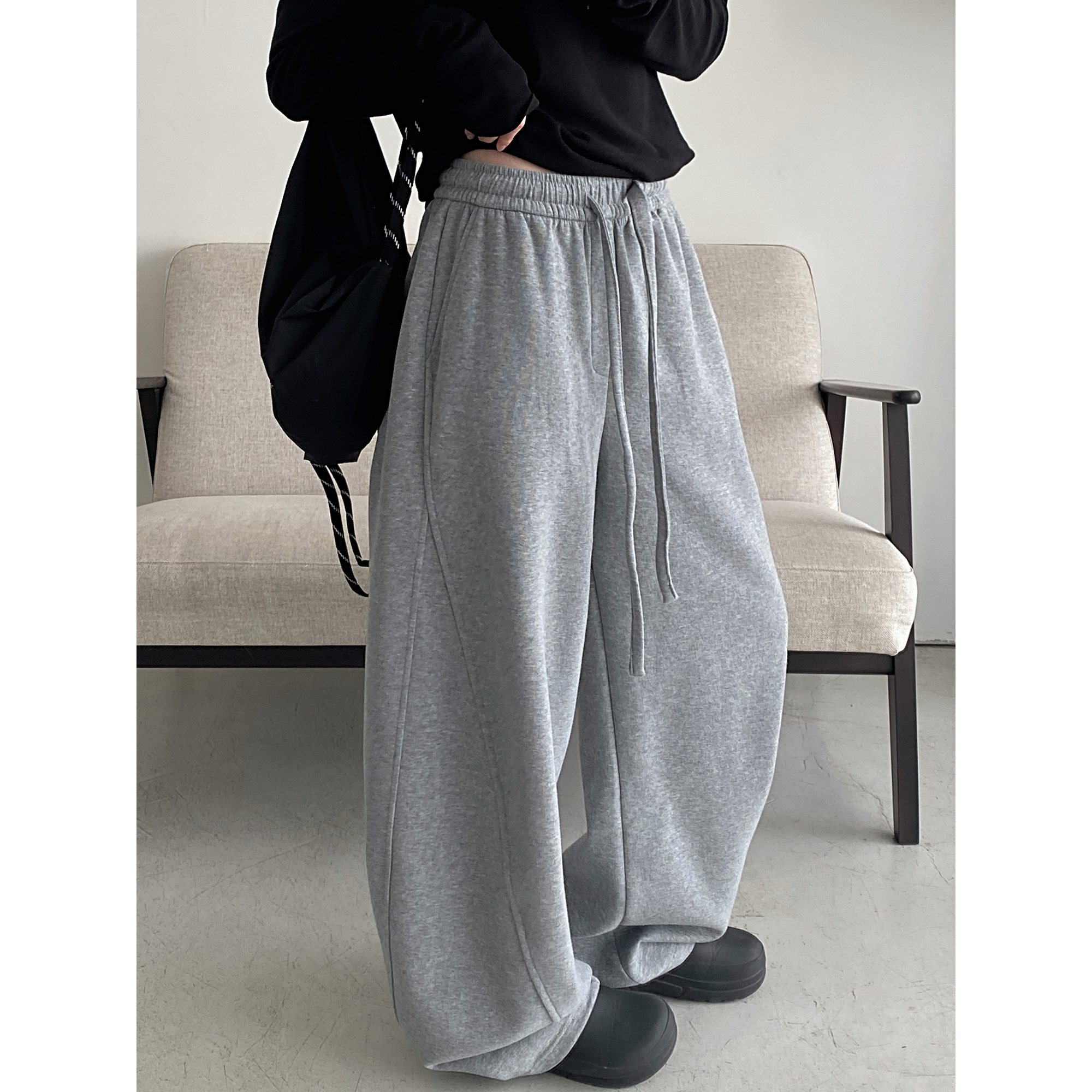 美式卫裤运动裤女2025春秋季新款宽松阔腿休闲裤弯刀裤子