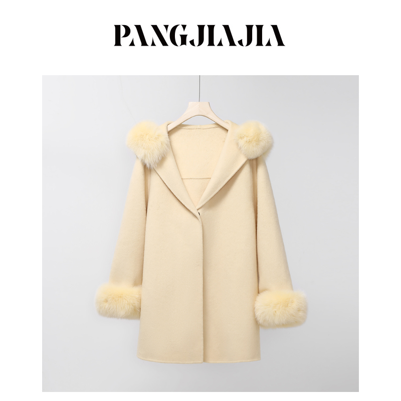 【胖佳佳】现货~名媛千金 真狐狸毛双面呢大衣冬季气质H625M17726