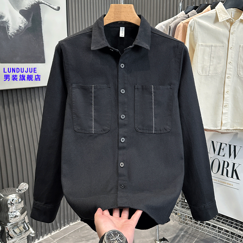 男士秋季新款日系复古工装高级感长袖衬衫男宽松休闲衬衣外套上衣