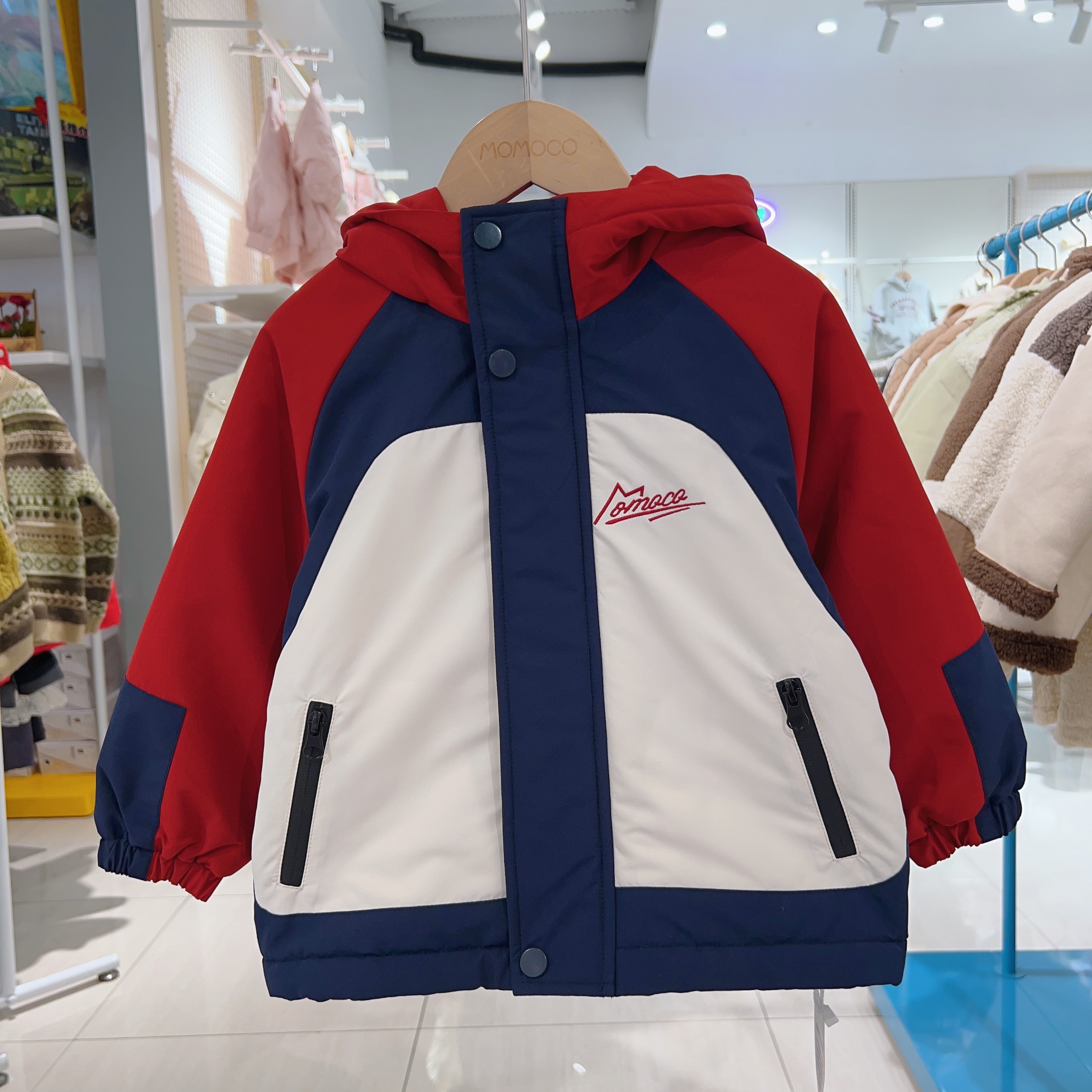 MOMOCO冬季新款男童棉服韩版潮流时尚保暖加绒外套77430107071