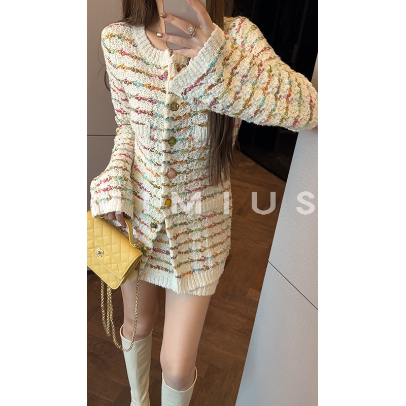 【mimius】U 格调派对 独特彩色条纹针织上衣+半裙 WG09031