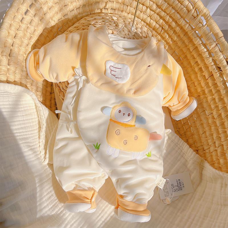 FAVMARTHA新生婴儿衣服护肚夹棉连身衣初生宝宝薄棉衣哈衣外穿棉