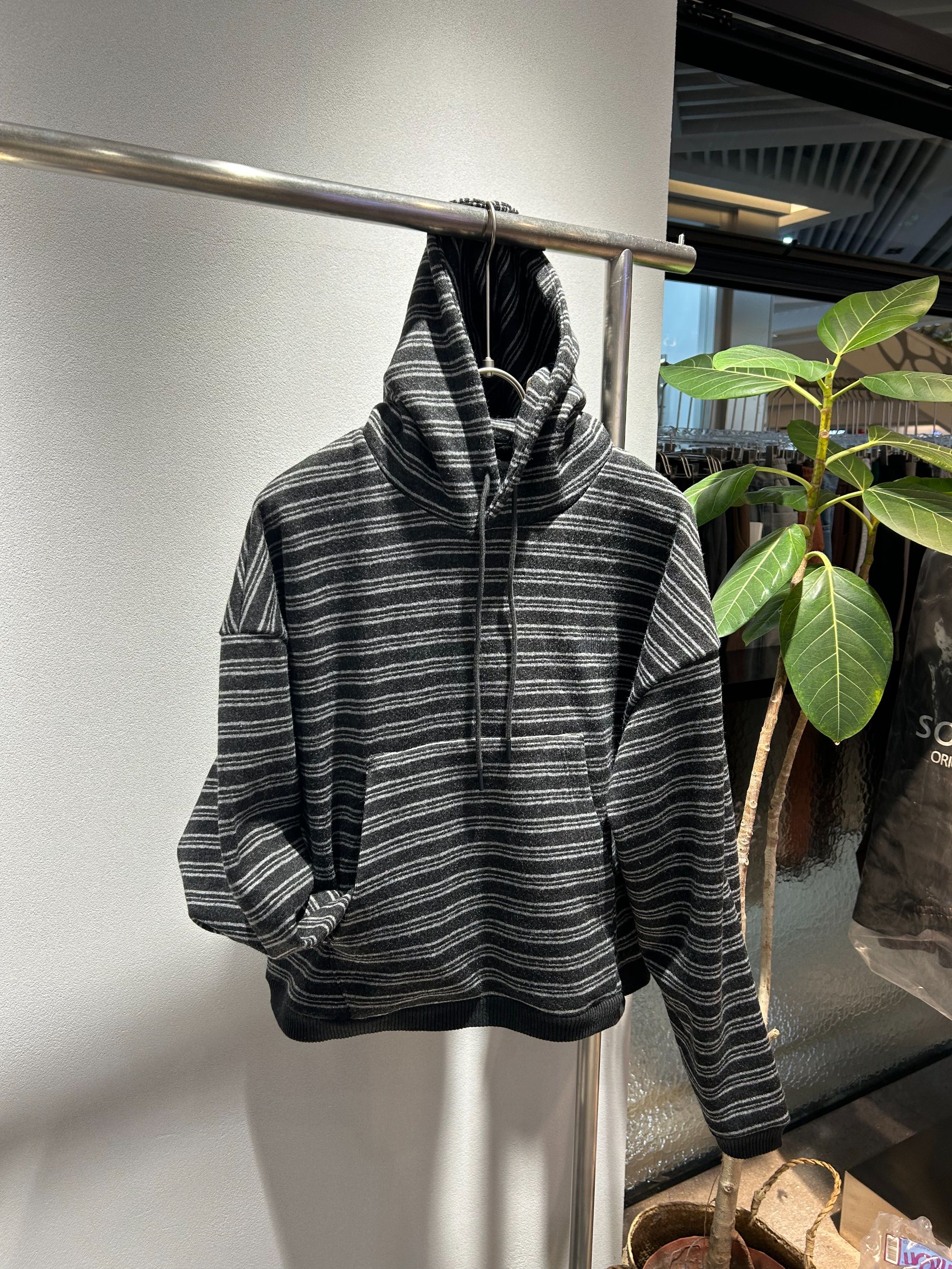 秋冬  螺纹收口条纹连帽卫衣套头加绒加厚套头卫衣  男女同款