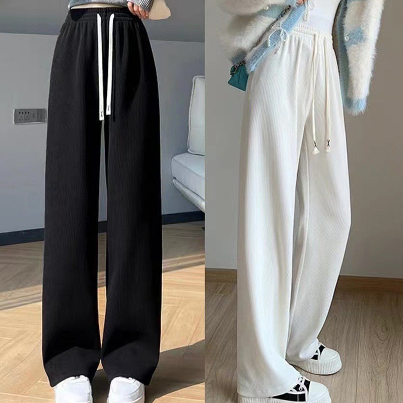 加绒女秋冬新款欧棉绒女裤高腰宽松休闲垂感直筒长裤