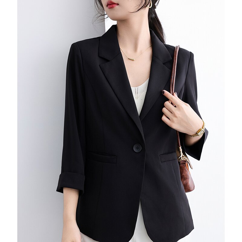 韩版小西装外套女薄款气质宽松百搭上衣女七分袖小个子女休闲西装