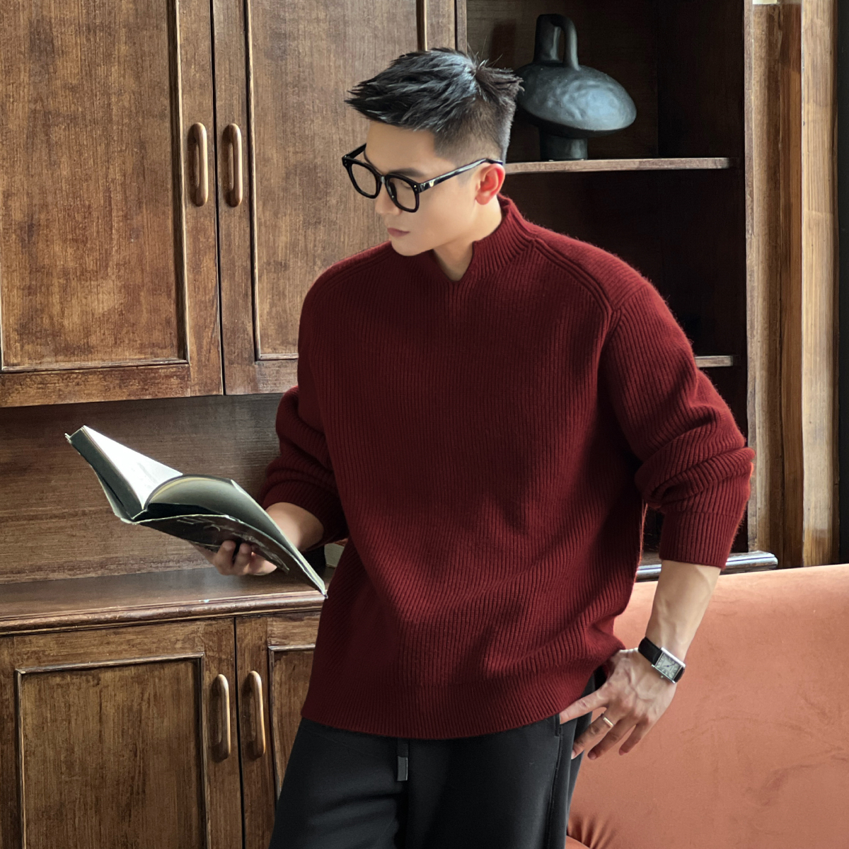 二十二号穿搭【老钱风小V领】高级感痞帅设计款针织衫男士保暖毛衣