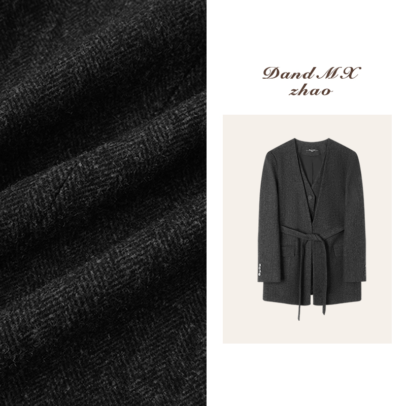 D&MX 意大利精纺羊毛假两件双层领系带高个子西装79032