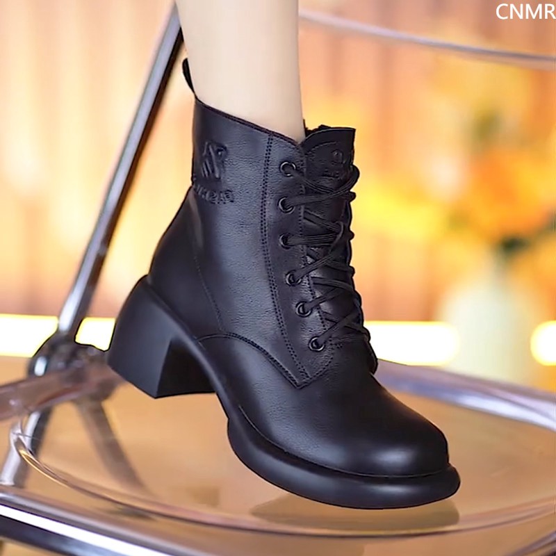 【奥莱撤柜】真皮马丁靴女英伦风2025年秋冬新款百搭厚底加绒棉靴