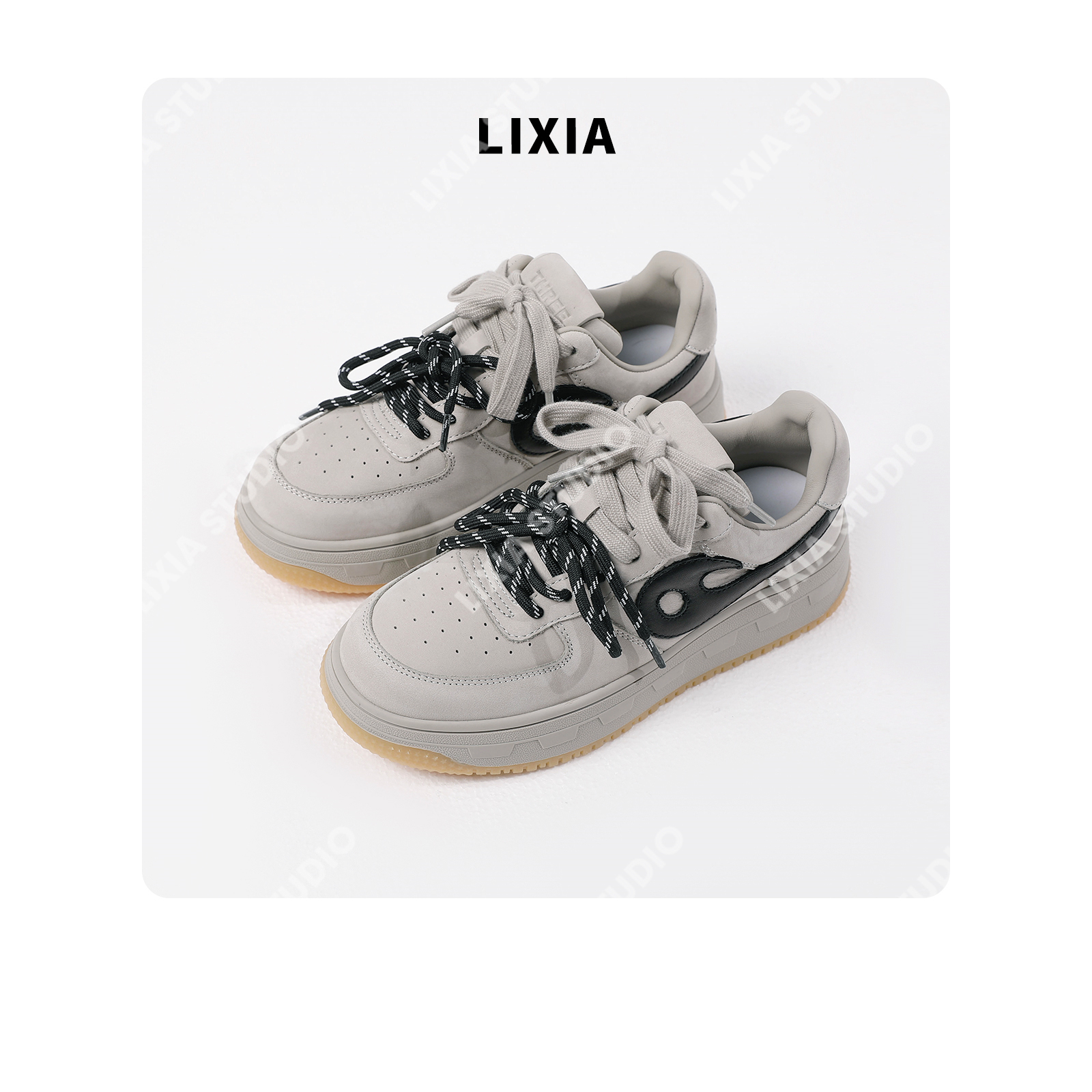 LIXIA【脏脏鞋】时尚潮流韩版个性双鞋带舒适感休闲板鞋-D8931