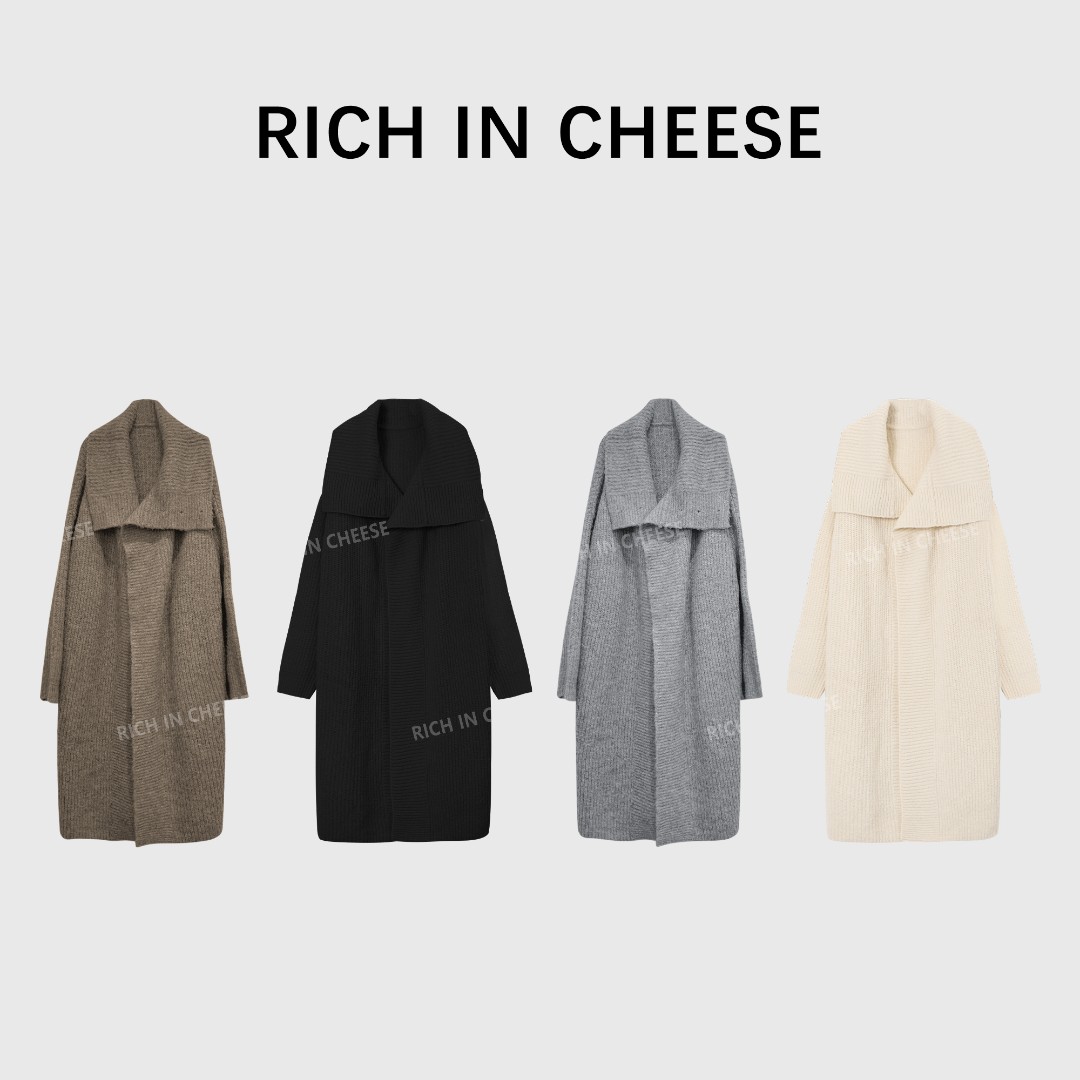 RICHINCHEESE 大被子【高定款】时尚百搭翻领长款绵羊毛针织开衫