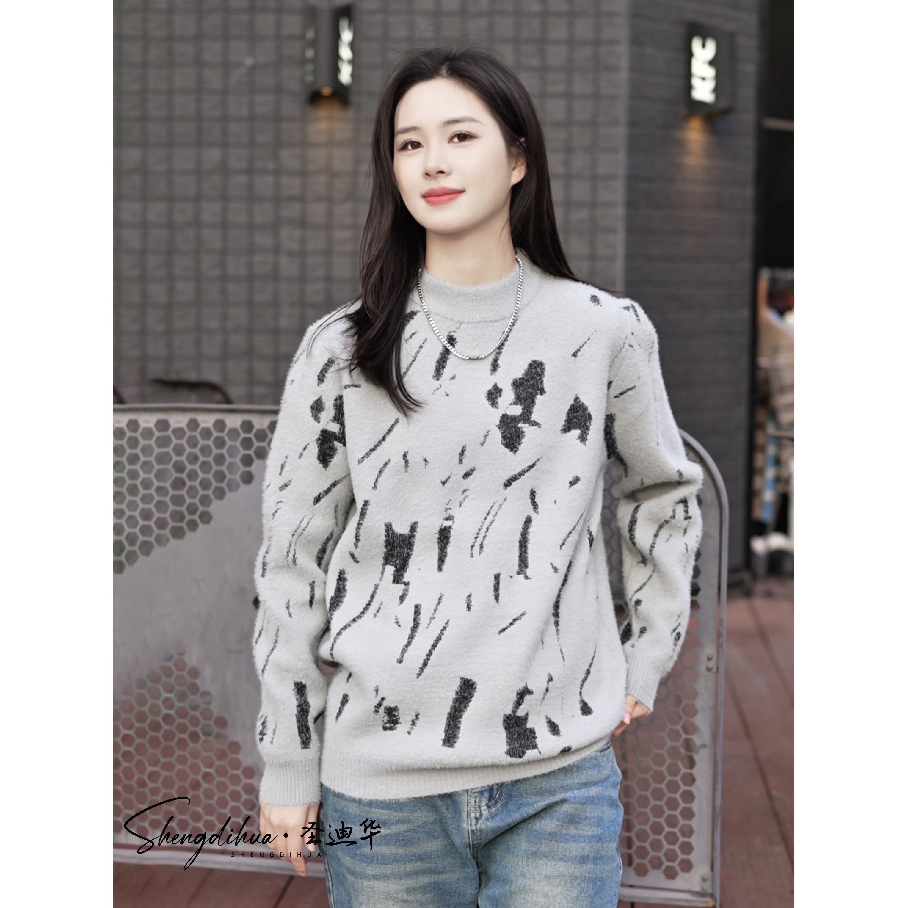 秋冬季半高领毛衣男一体绒加厚保暖打底衫男生休闲针织衫YL9905