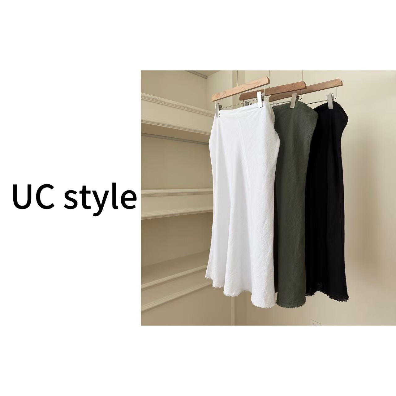 【UC STYLE】A8722亚麻抽绳碎碎边半裙主播穿S码