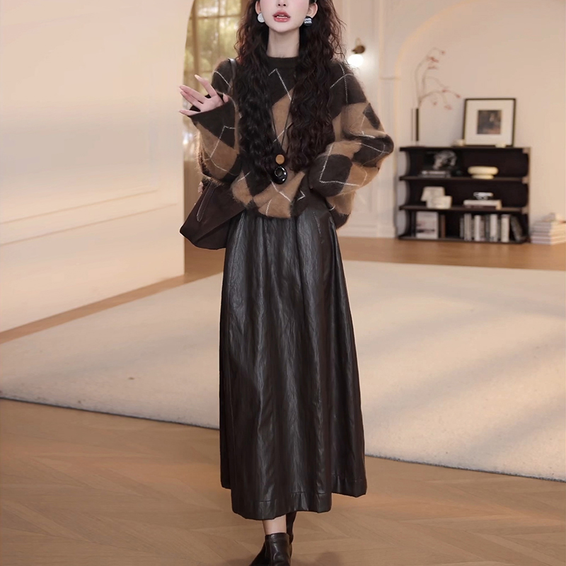 2025秋季宽松慵懒风毛衣半身裙两件套网红洋气炸街女装休闲套装