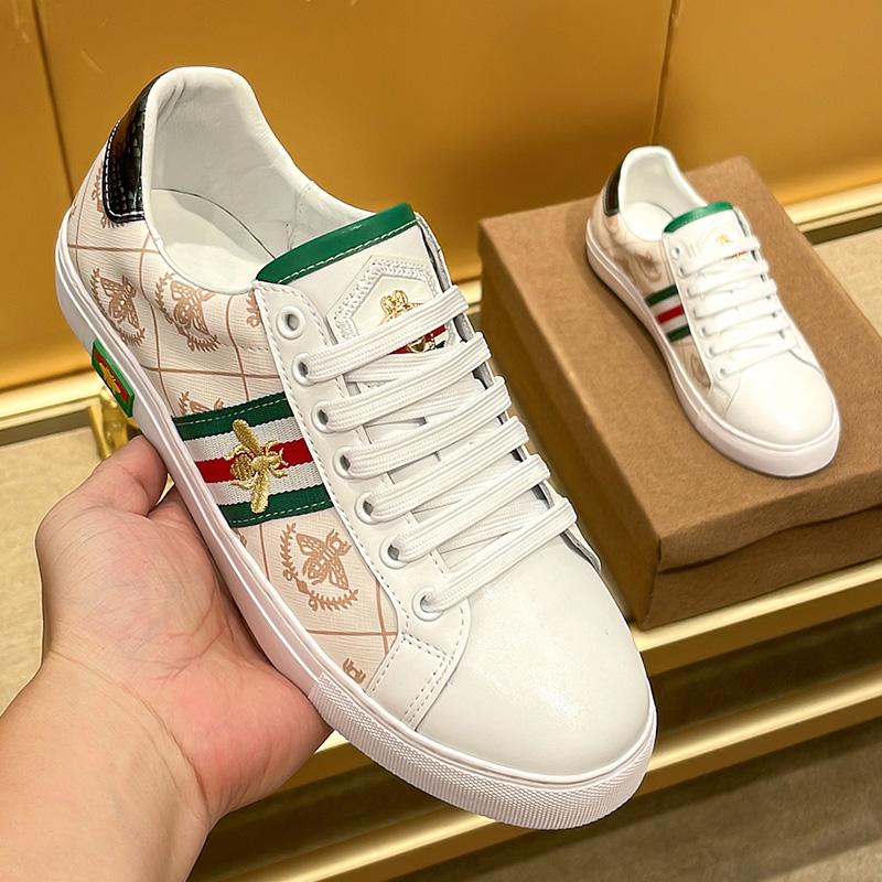 轻奢潮牌奢侈休闲鞋男刺绣真皮韩版潮流百搭小蜜蜂小白鞋男板鞋